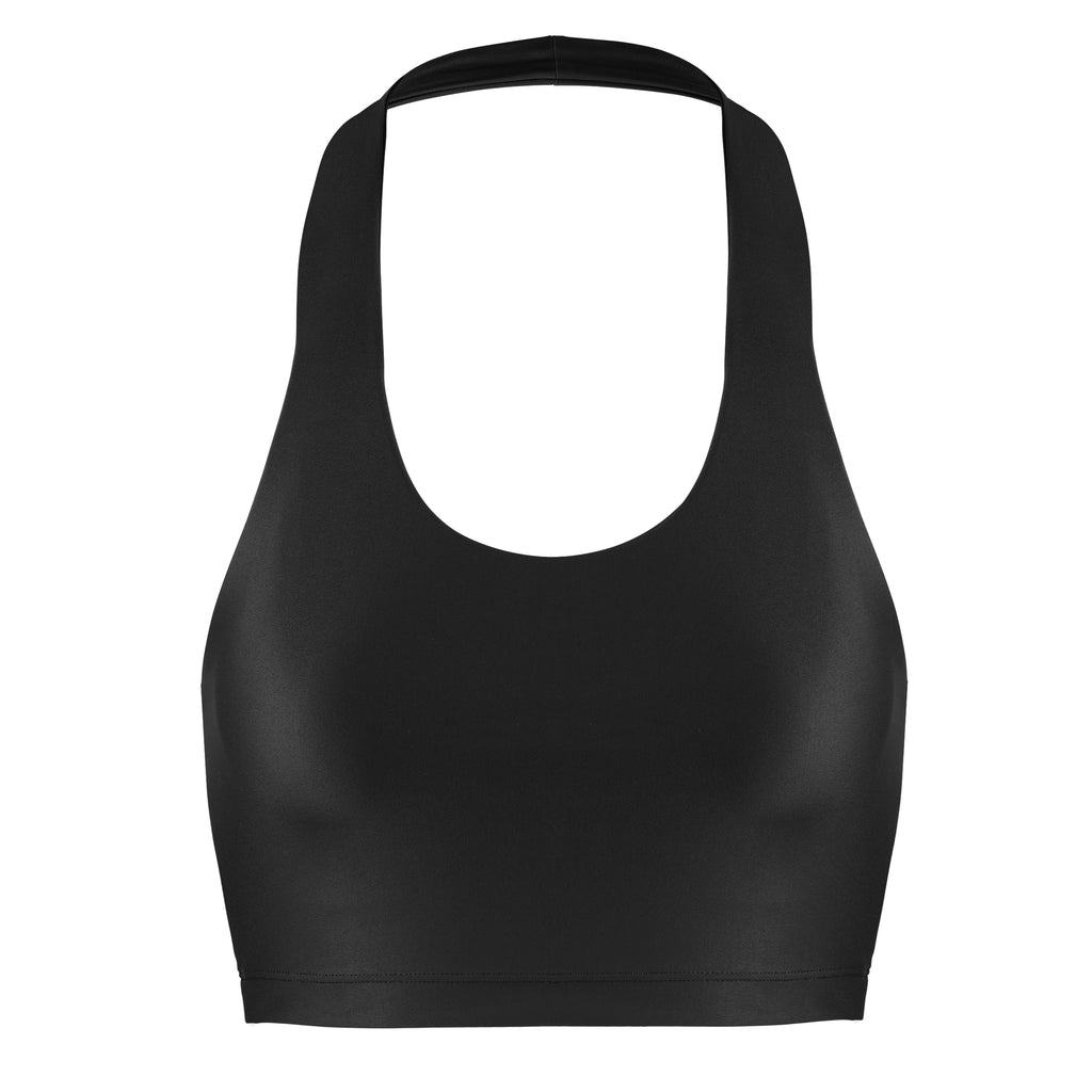 Low-impact black seamless fit with removable padding and in-built sports bra for comfort and support ghost image front view