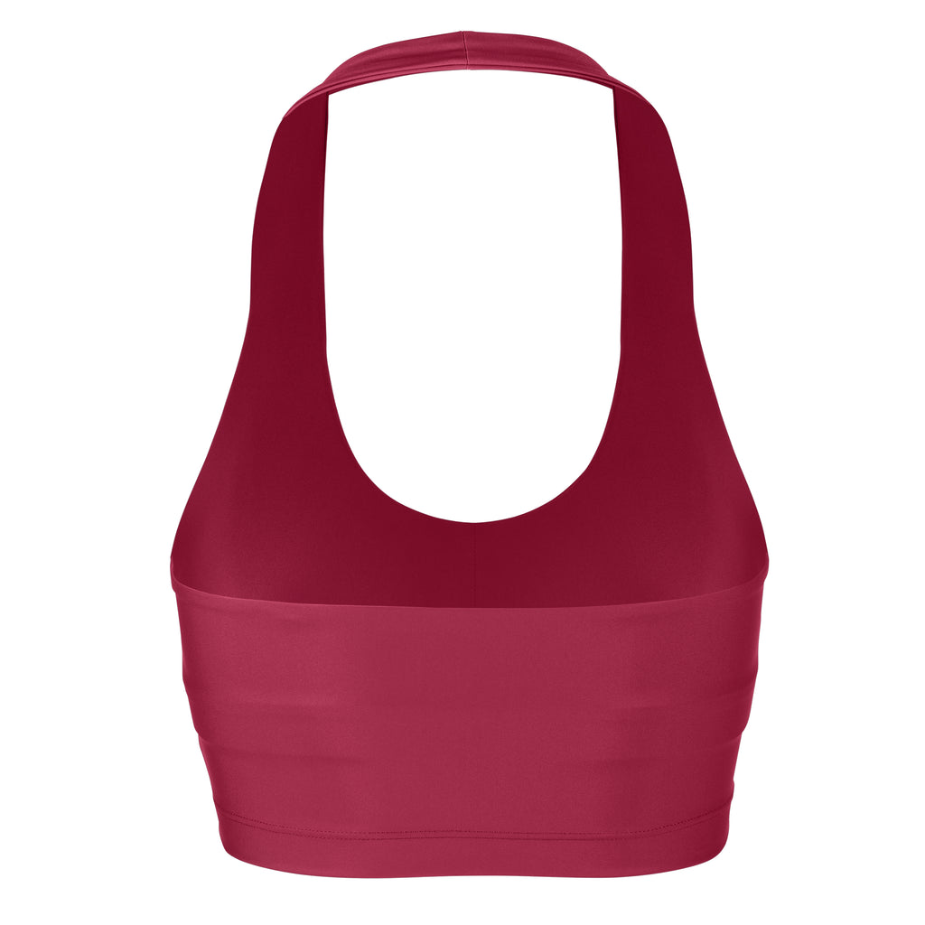 Low-impact dark red seamless fit with removable padding and in-built sports bra for comfort and support ghost image back view