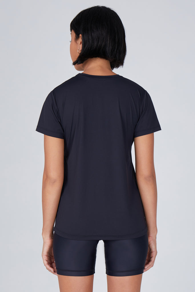 Black UV-protective ultra-lightweight t-shirt that is quick-drying, perfect for hot days and everyday wear back view